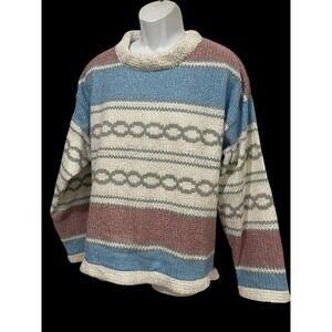 Allen‎ Wah Mens Sweater Chevron Stripe Pastel Blue Pink Knit USA Vintage M